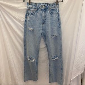 Wide Leg Ripped Knee Denim